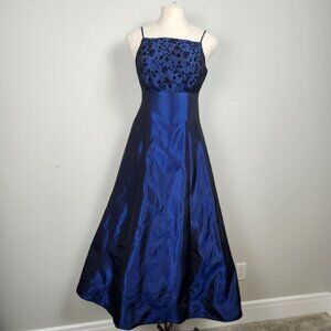 Vintage Y2K Formal Dress Baby Doll Velvet Burnout Blue Black Iredecent  Size 7-8